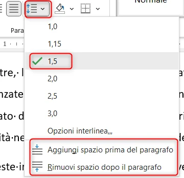 Menu interlinea